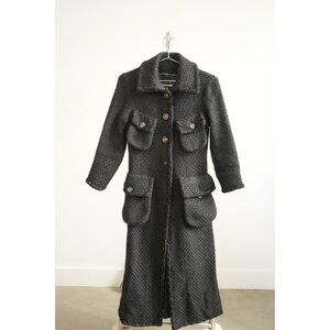 Chanel Long Tweed Button Front Coat Gray Size 34 Women's